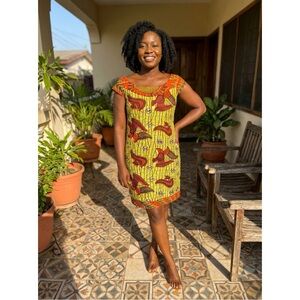 Vibrant Yellow and Red Women's African Print Dress